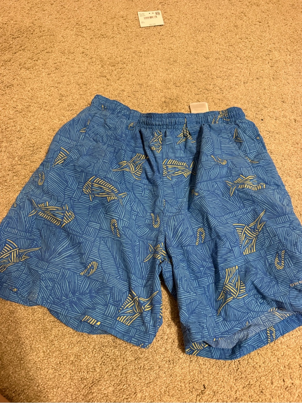 Columbia Blue Swim Trunks with Yellow Fish Print